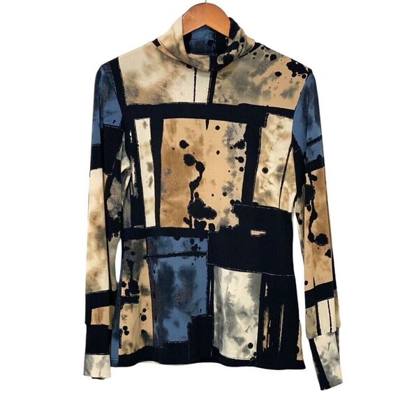 Papillon Blanc Long Sleeve Turtleneck Slinky Knit Artsy Abstract Unique Size L - Picture 1 of 8